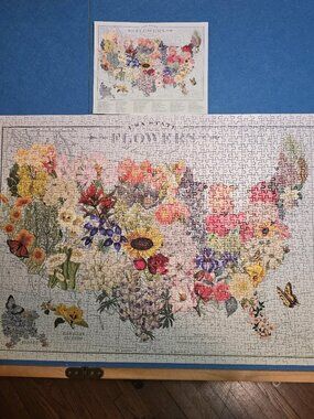USA State Flowers 1000 Piece Puzzle Galison 20" x 27" Beautiful Bouquet Poster
